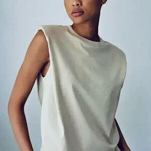 ARITZIA BABATON Shoulder Pad Tee Shirt 100% Cotton NWT Sleeveless Top